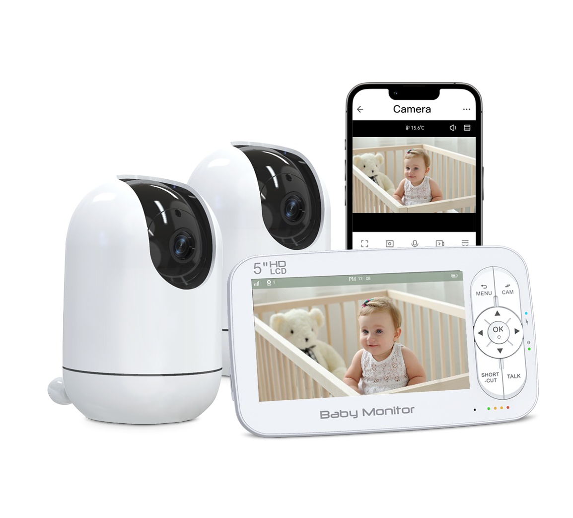 Tuya Smart App Crying Detection Dual Cameras Video Baby Monitor 5 Inch 1080P HD 