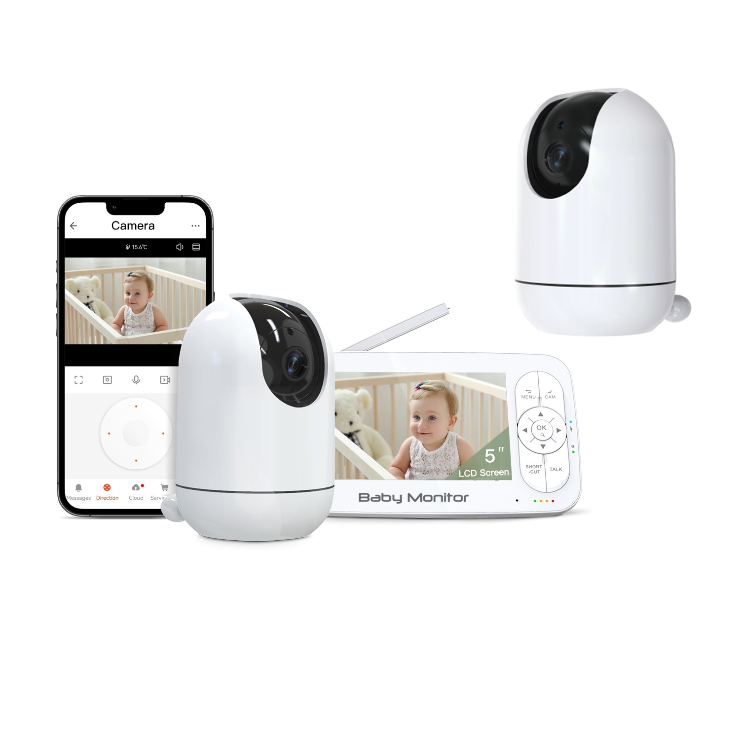 Test 5.5 inch 1080P Video Baby Monitor Dual Cameras Tuya Smart App Crying Detect