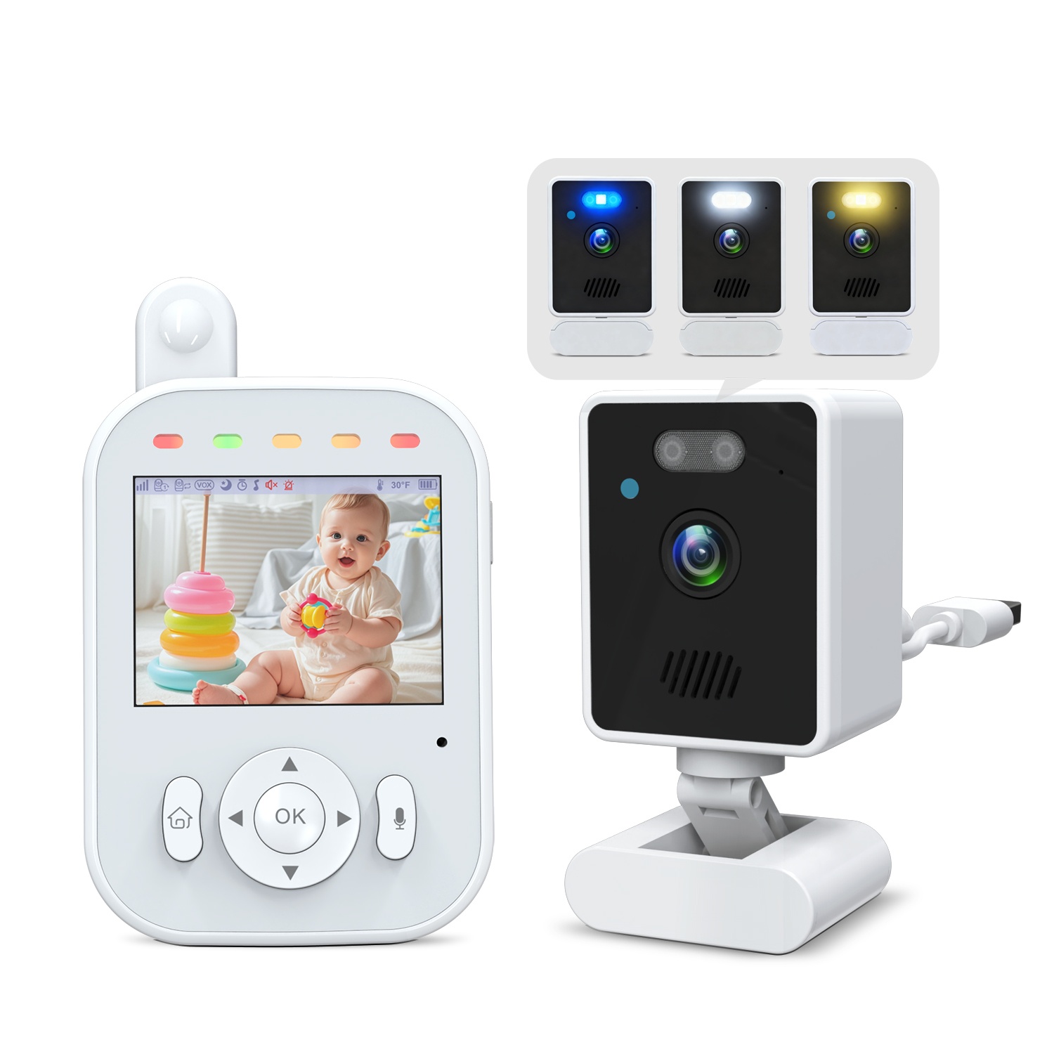 2.8 inch Video Baby Monitor 720P Non WiFi Colorful Night Light