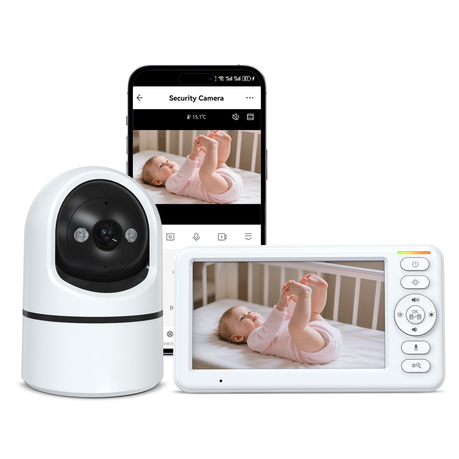 5 Inch HD Tuya Smart WiFi Baby Monitor and Camera 360° PTZ Camera Pro Vision Vid
